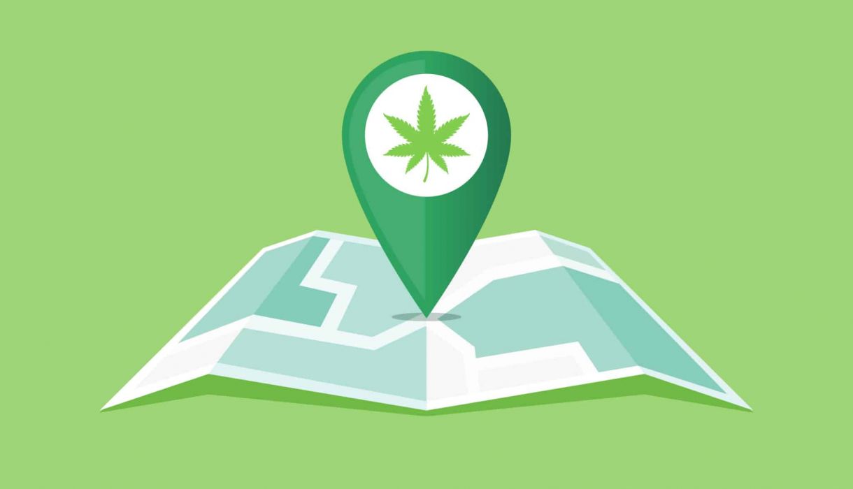 Cannabis locations map marker to represent a blog about The Grove Las Vegas dispensary counter, open 24 hours