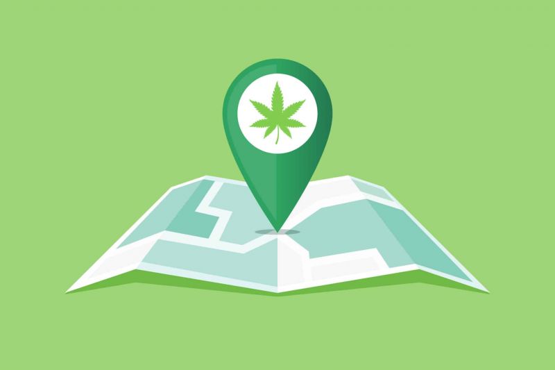 Cannabis locations map marker to represent a blog about The Grove Las Vegas dispensary counter, open 24 hours