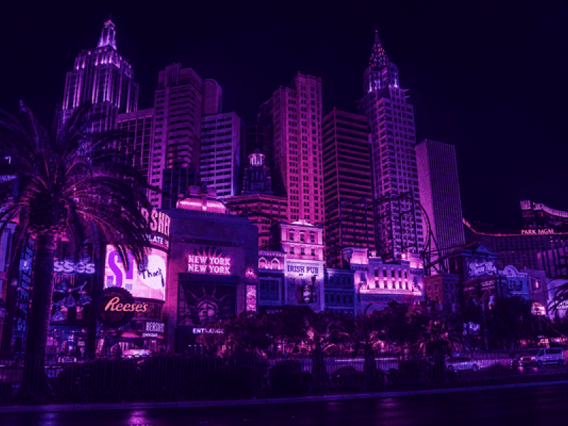 a las vegas city-scape at night representing 24/7 cannabis access at The Grove Las Vegas 24 hour cannabis dispensary dispensary